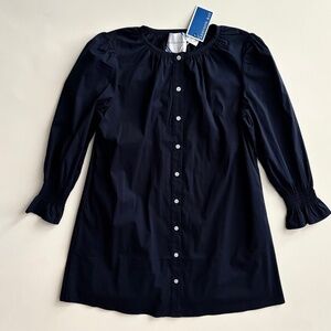Addison Bay Cotton Poplin Long Sleeve Button Front Sailor Dress in Navy Blue NWT